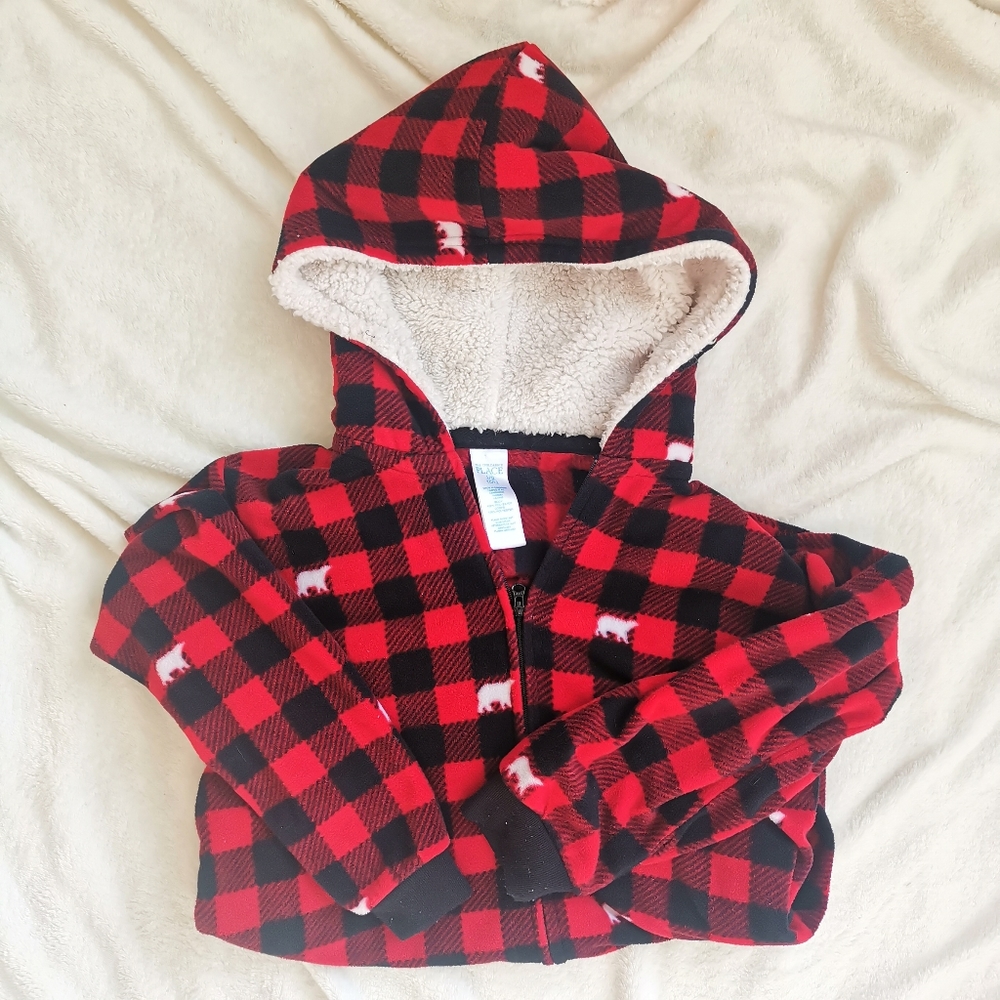 Children's Place Hooded Fleece Plaid Kids Onesie Size Large 10/12 Buffalo Check - Picture 3 of 5